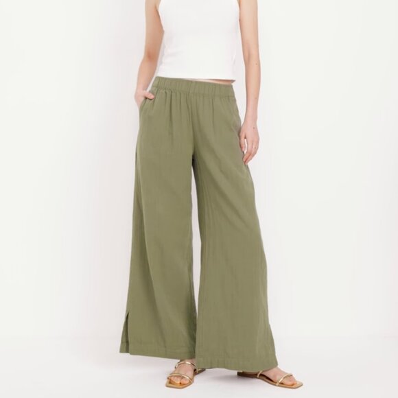Old Navy Pants - Old Navy Gauzy Cotton Wide Leg Pants Olive Green Beach Vacation Pull on XL
